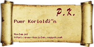 Puer Koriolán névjegykártya